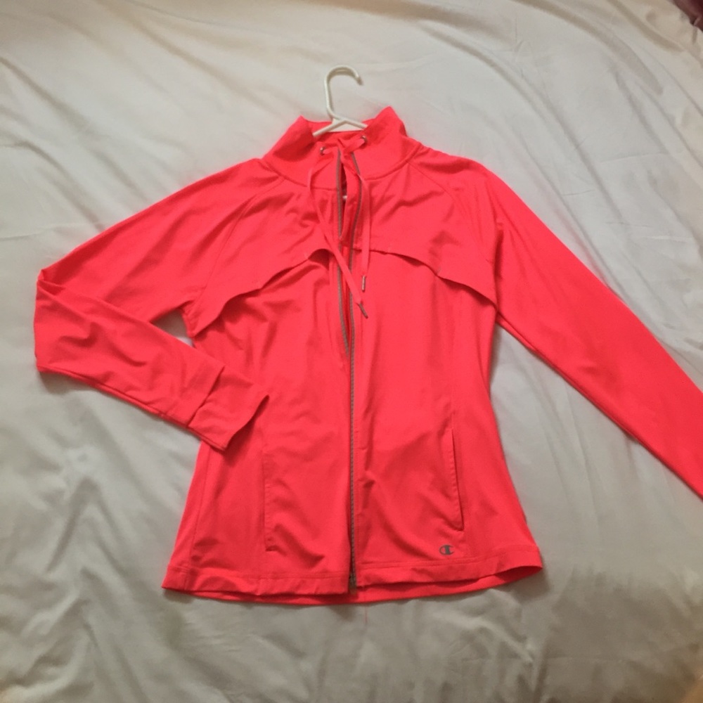 Hot pink neon Champions fitness jacket with thumb holes